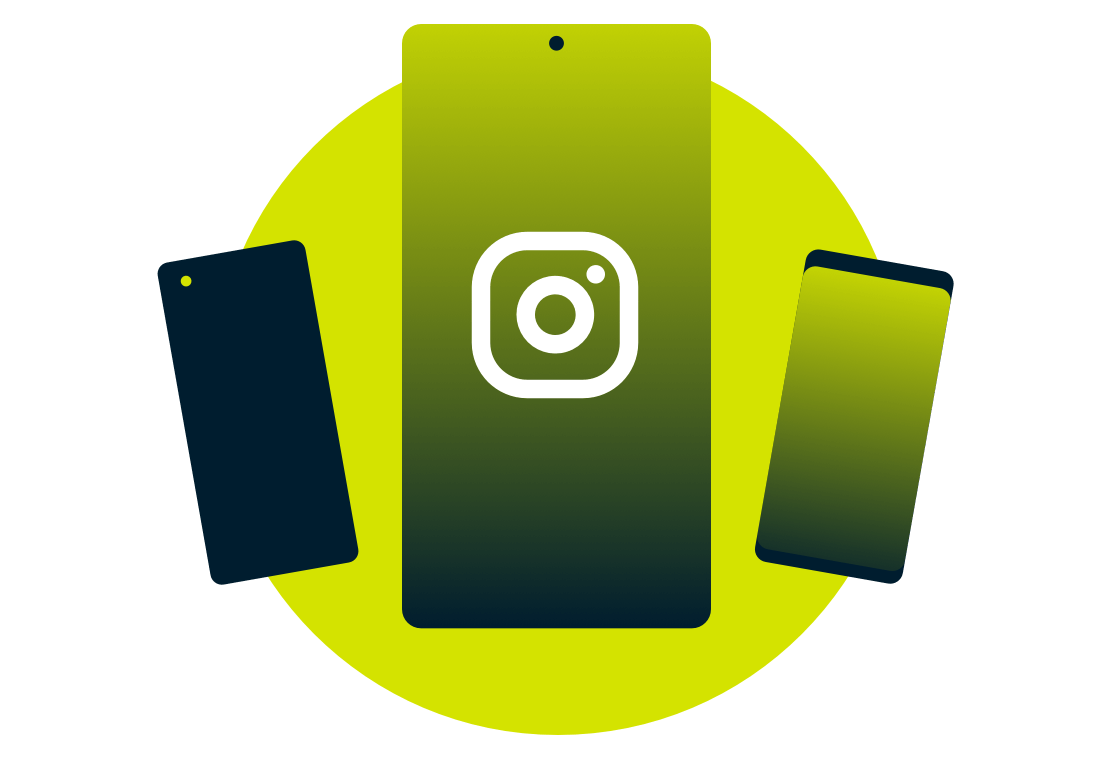 Dispositivos móveis com o logotipo da Instagram.