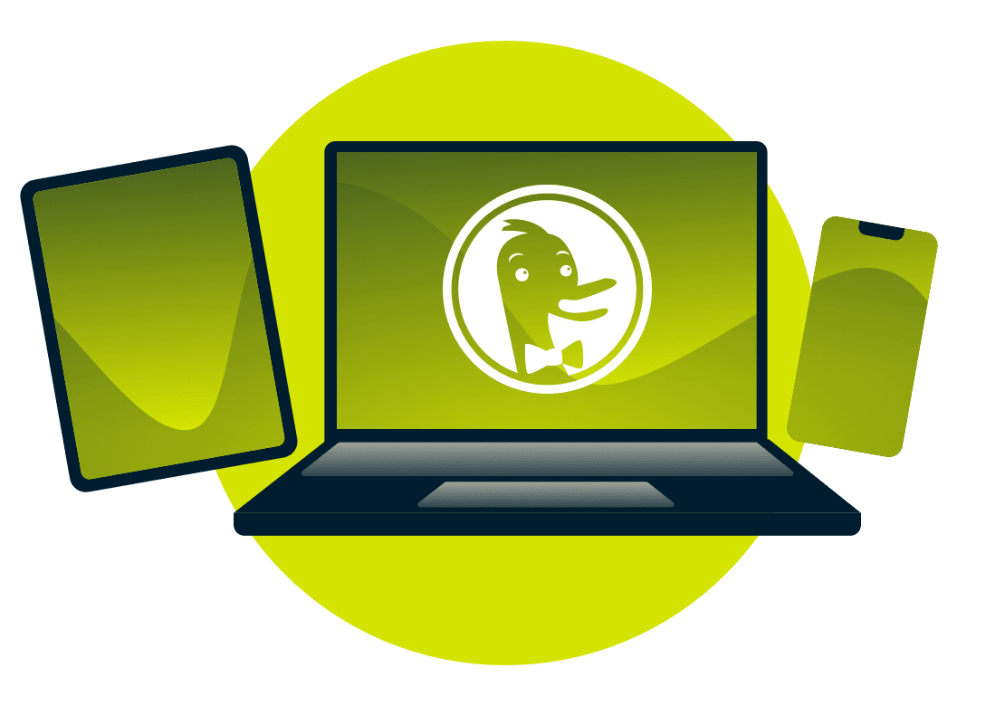 Apparaten met het DuckDuckGo logo.